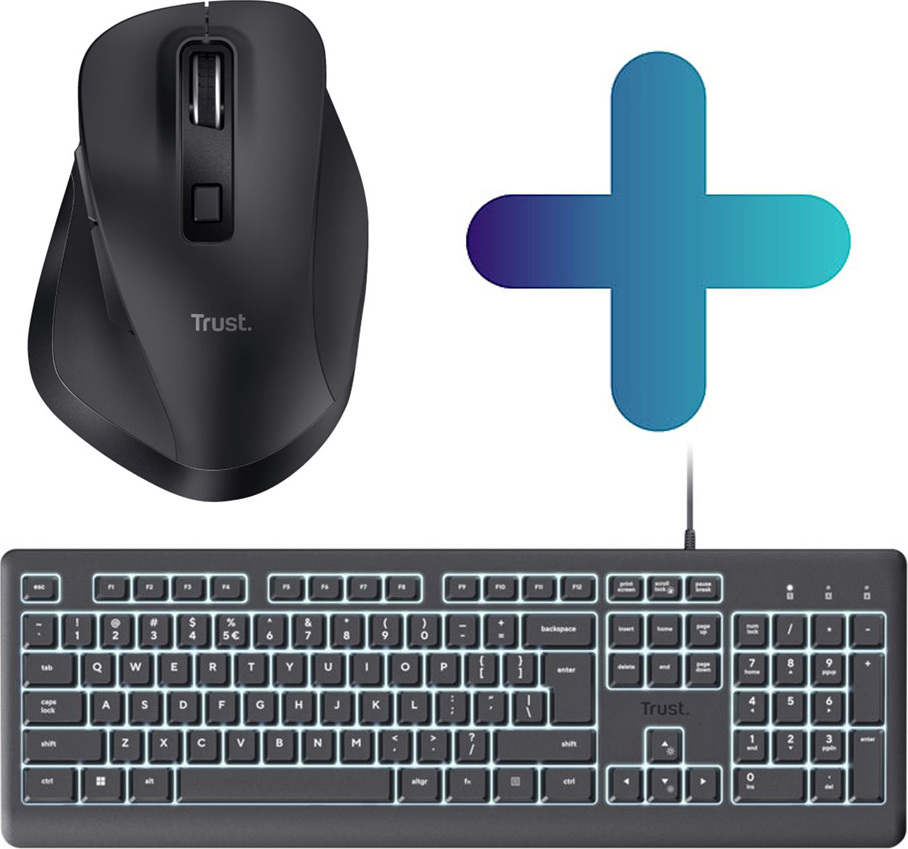 TRUST klávesnice Primo, Membránová, USB-C, Podsvícená, černá CZ/SK
