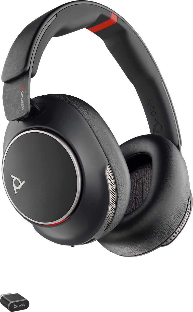 HP Inc. Poly bezdrátová náhlavní souprava Voyager Surround 85, BT700 USB-C adaptér, USB-C/A adaptér, stereo, nabíjecí stojánek