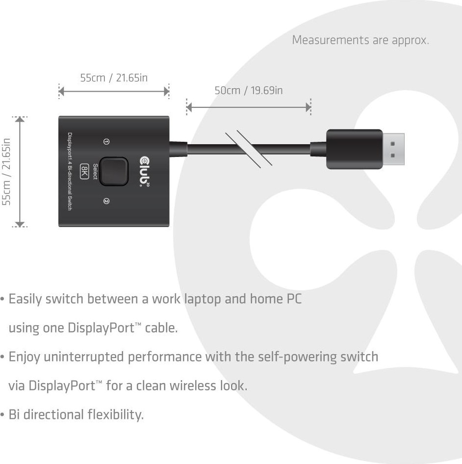 Club 3D Club3D Switch, DP na 2x DP Oboustranný 2v1, 8K60Hz, 0,5m