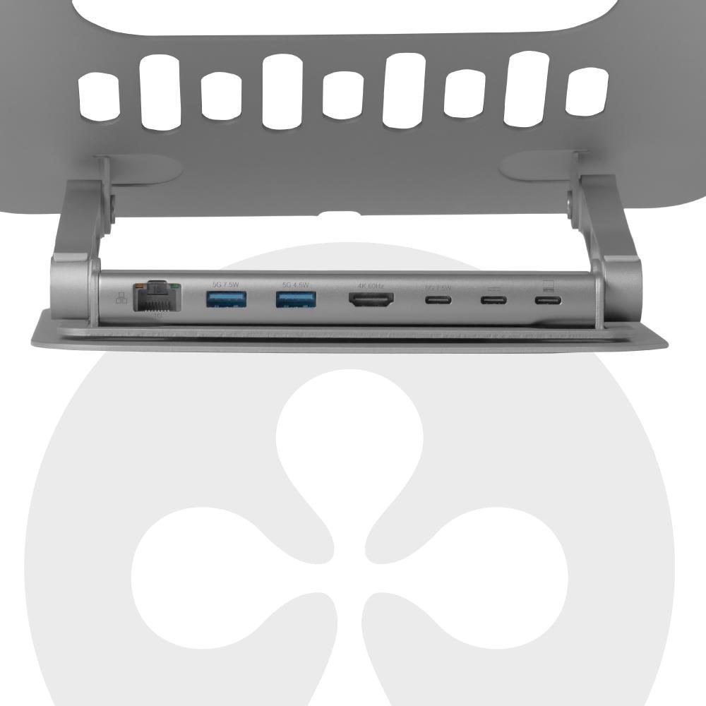Club 3D Club3D Nastavitelný hliníkový stojan pro notebook s USB-C hubem na 2xUSB, 1xHDMI, 2xUSB-C, 1xRJ45, 360°, 100W, 4K60Hz