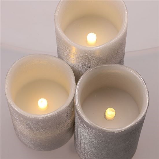 Solight sada LED svíček, 3x svíčka, 10/13/16cm, stříbrná barva, 3x AAA