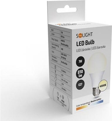 Solight LED žárovka, klasický tvar, 7W, E27, 4000K, 270°, 810lm