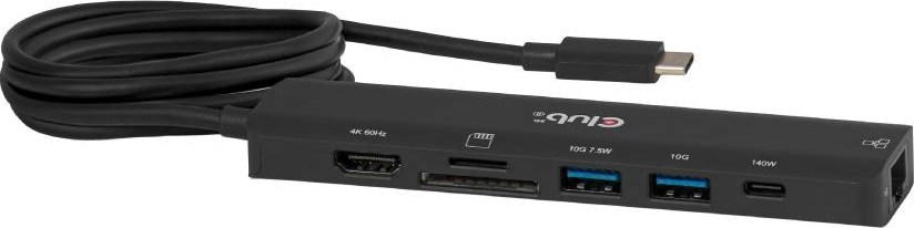 Club 3D Club3D hub USB-C, 7-in-1 hub s 2x USB, 1xHDMI, 1xUSB-C PD, RJ45, microSD/SD, 140W, 4K60Hz, 1m kabel