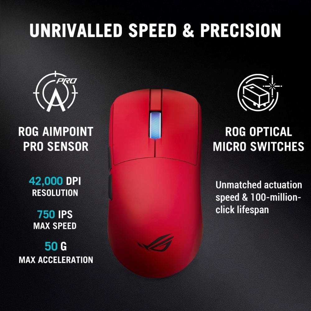 ASUS Herní myš ROG Harpe II Ace, Bezdrátová, červená