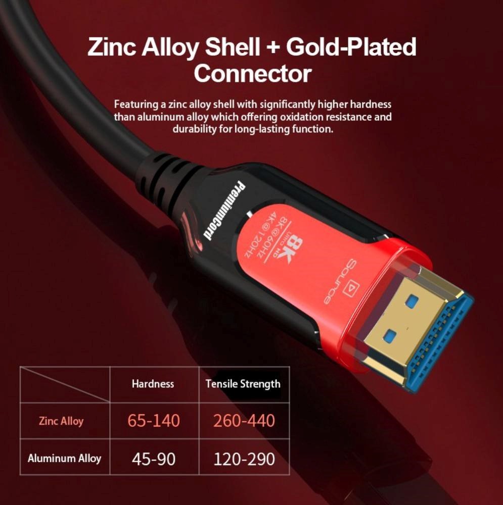 PREMIUMCORD Ultra High Speed HDMI 2.1 optický fiber kabel 8K@60Hz, zlacené 7m
