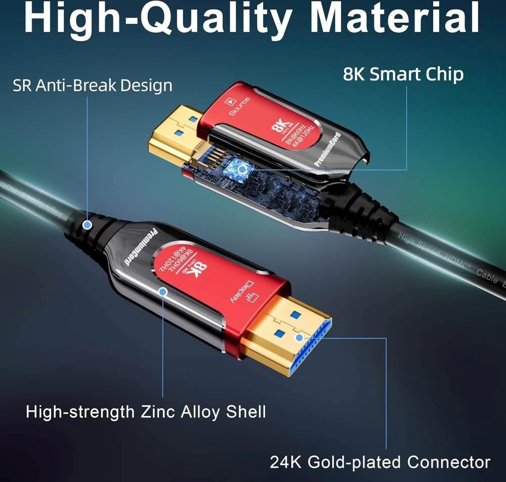 PREMIUMCORD Ultra High Speed HDMI 2.1 optický fiber kabel 8K@60Hz, zlacené 7m