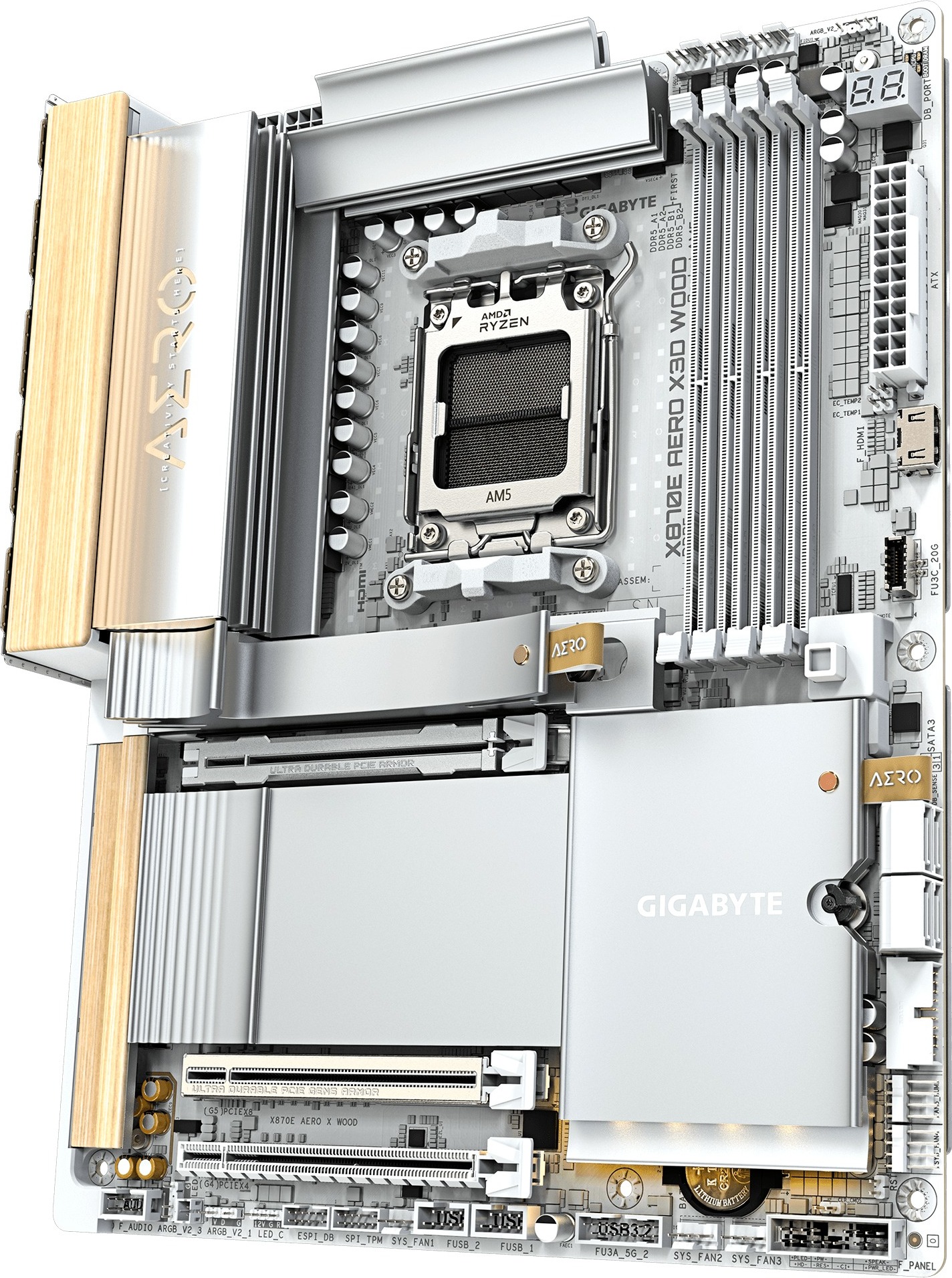 GIGABYTE MB Sc AM5 X870E AERO X WOOD, AMD X870E. 4xDDR5, 2xUSB-C, 2xHDMI, Wifi, ATX
