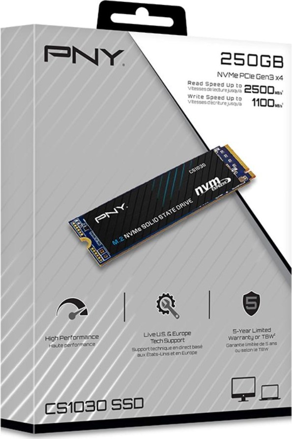 PNY SSD CS1030 250GB, PCIe Gen3x4, M.2 2280, (R:2500/ W:1100MB/s)