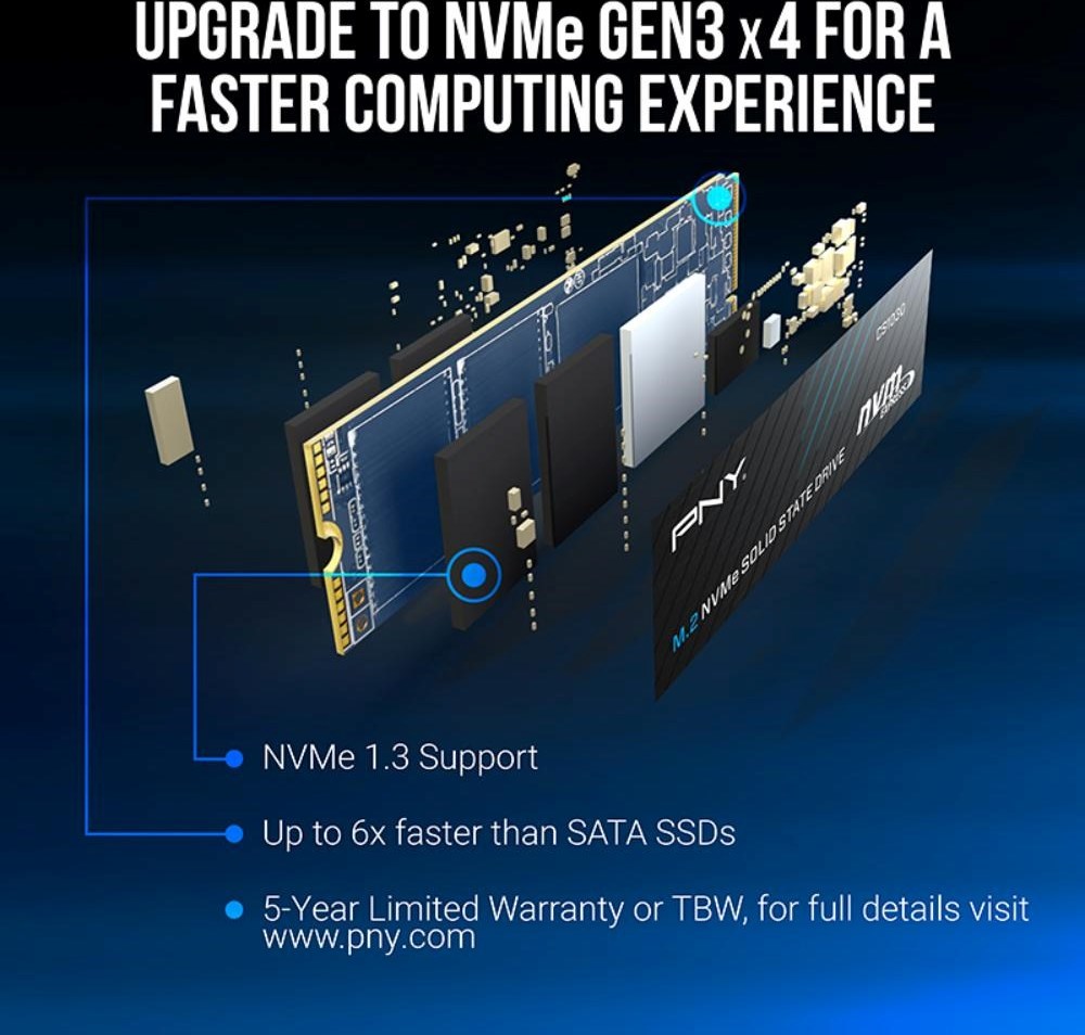 PNY SSD CS1030 250GB, PCIe Gen3x4, M.2 2280, (R:2500/ W:1100MB/s)