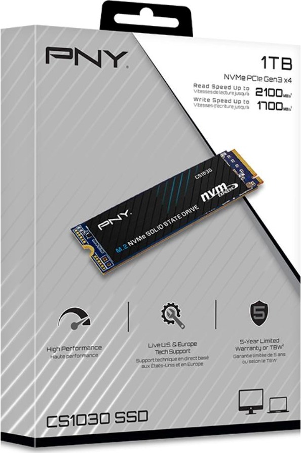 PNY SSD CS1030 1TB, PCIe Gen3x4, M.2 2280, (R:2100/ W:1700MB/s)