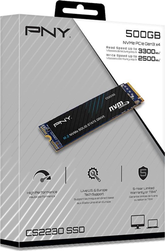 PNY SSD CS2230 500GB, PCIe Gen3x4, M.2 2280, (R:3300/ W:2500MB/s)