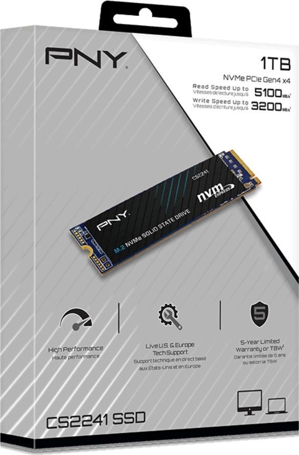 PNY SSD CS2241 1TB, PCIe Gen4x4, M.2 2280, (R:5100/ W:3200MB/s)