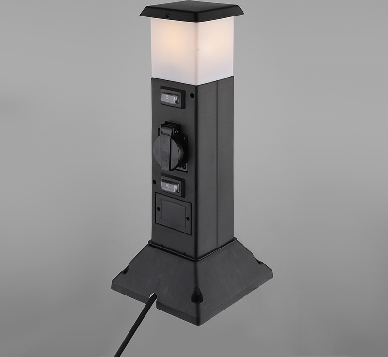 Solight zahradní sloupek IP44 s LED osvětlením, plast, 2 zásuvky, hranol, černý