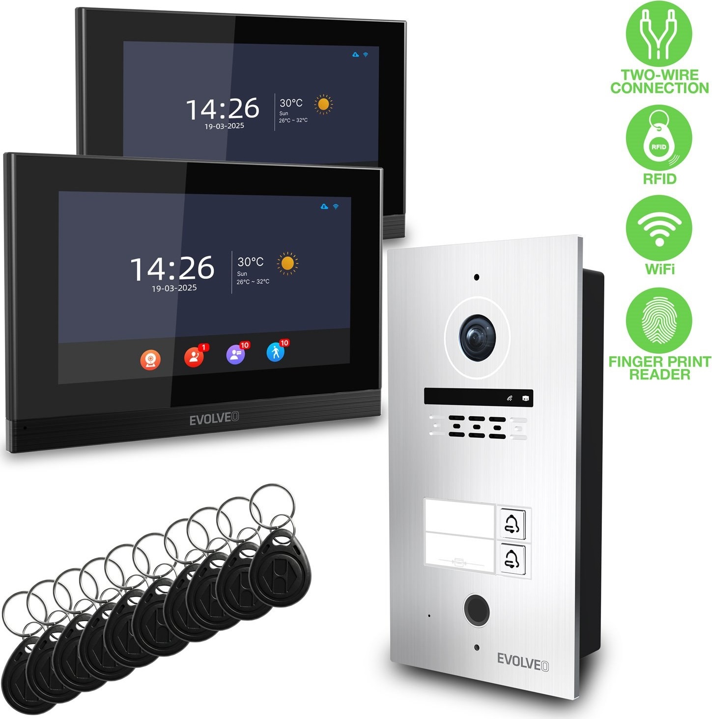 EVOLVEO DoorPhone ID-2, 2drátový videotelefon pro dva byty s RFID, otiskem prstu a podporou ONVIF ka