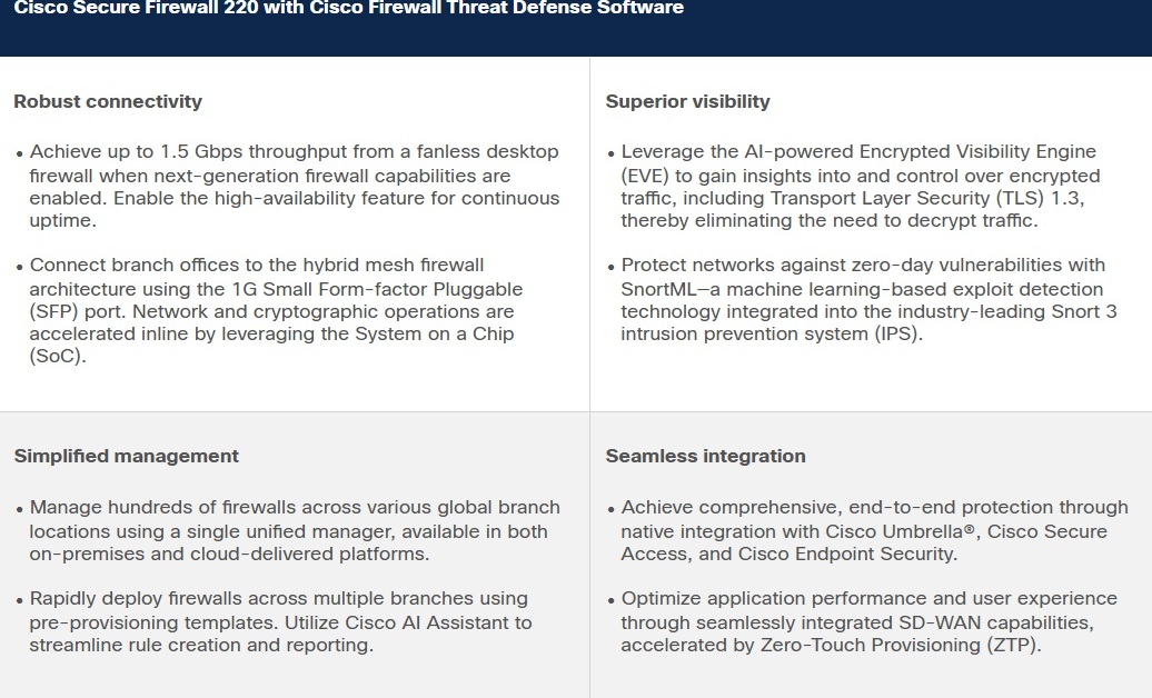 Cisco Secure Firewall 220 Appliance,Threat Defense