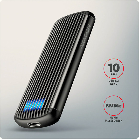 AXAGON EEM2-SC, USB-C 10Gbps externý box pre M.2 NVMe SSD, bezskrutkový, rebrovaný hliník