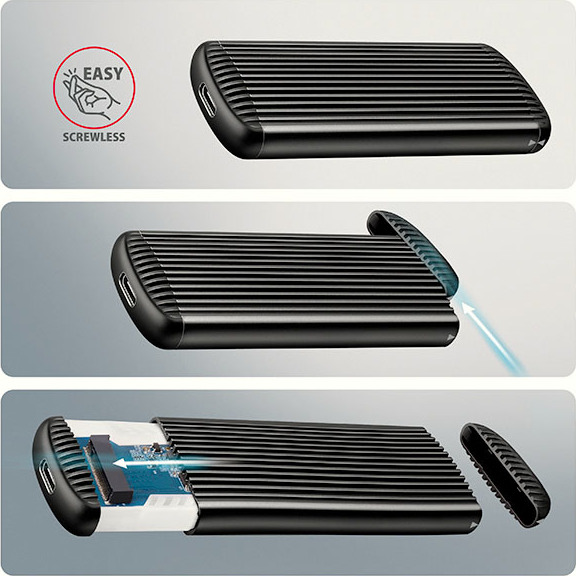 AXAGON EEM2-SC, USB-C 10Gbps externý box pre M.2 NVMe SSD, bezskrutkový, rebrovaný hliník