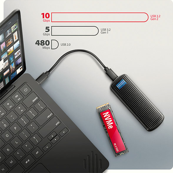 AXAGON EEM2-SC, USB-C 10Gbps externý box pre M.2 NVMe SSD, bezskrutkový, rebrovaný hliník