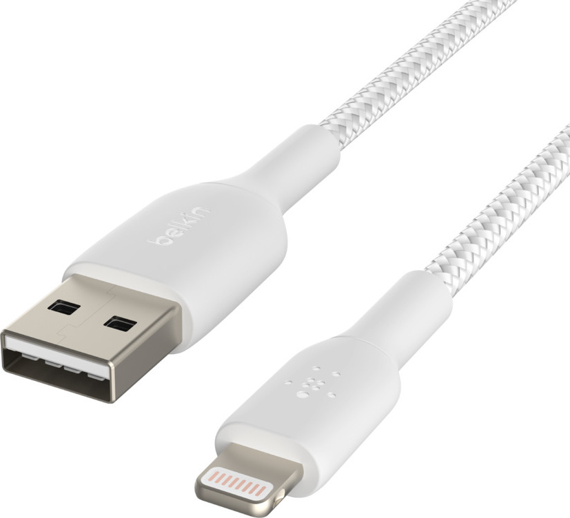 BELKIN kabel oplétaný USB-A - Lightning, 2m, bílý