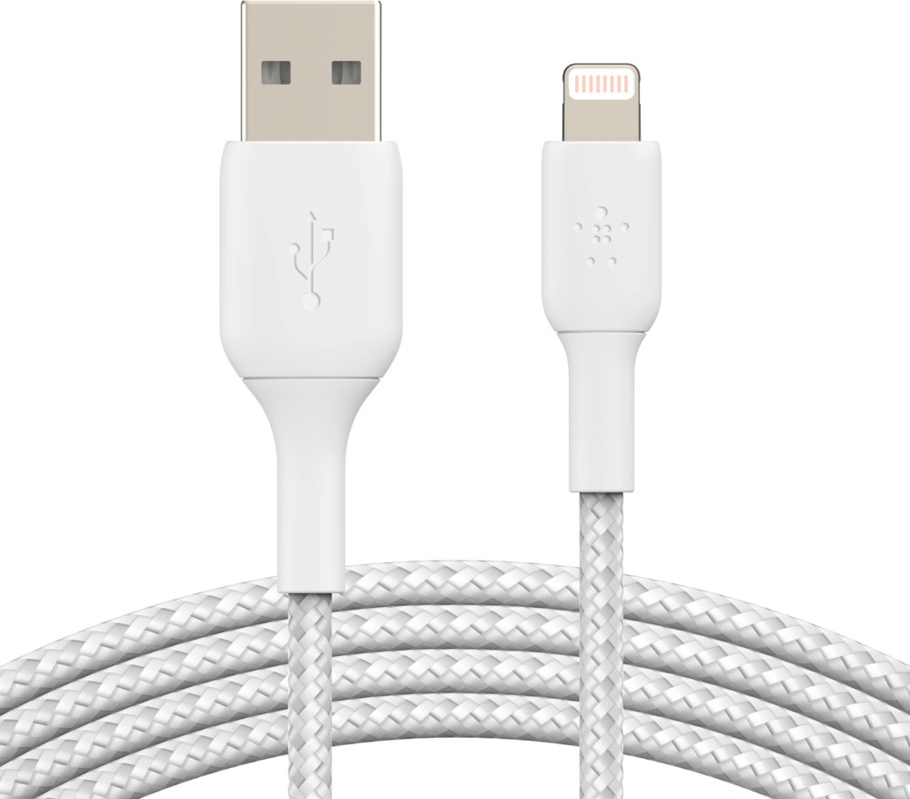 BELKIN kabel oplétaný USB-A - Lightning, 2m, bílý