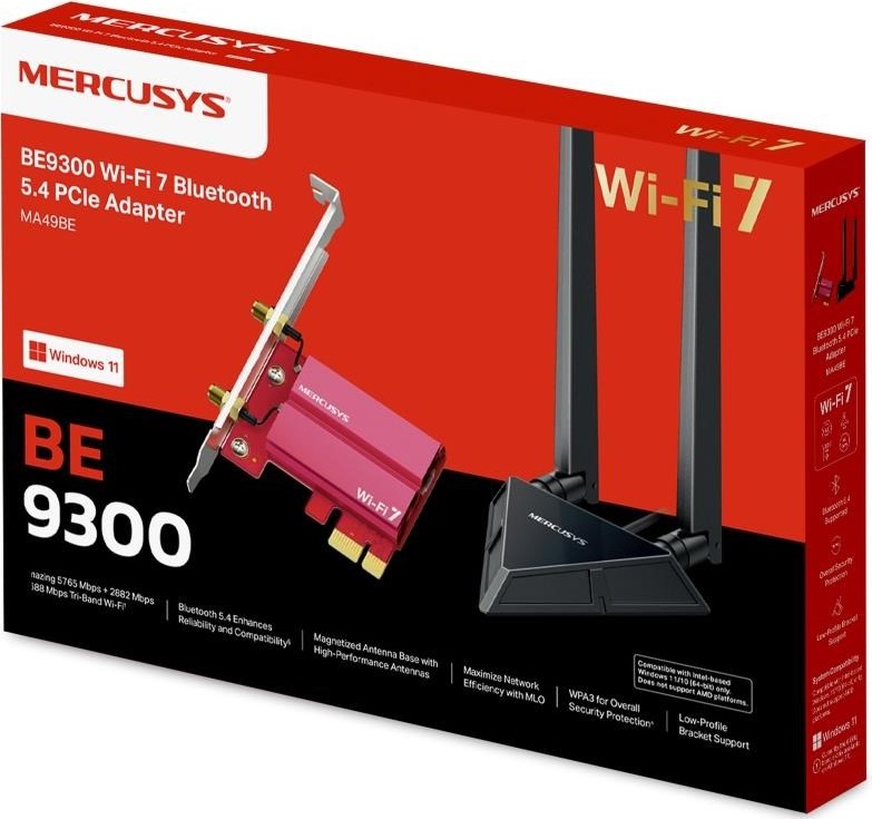 MERCUSYS MA49BE WiFi7 PCIe adapter (BE9300,2,4GHz/5GHz/6GHz,Bluetooth5.4)