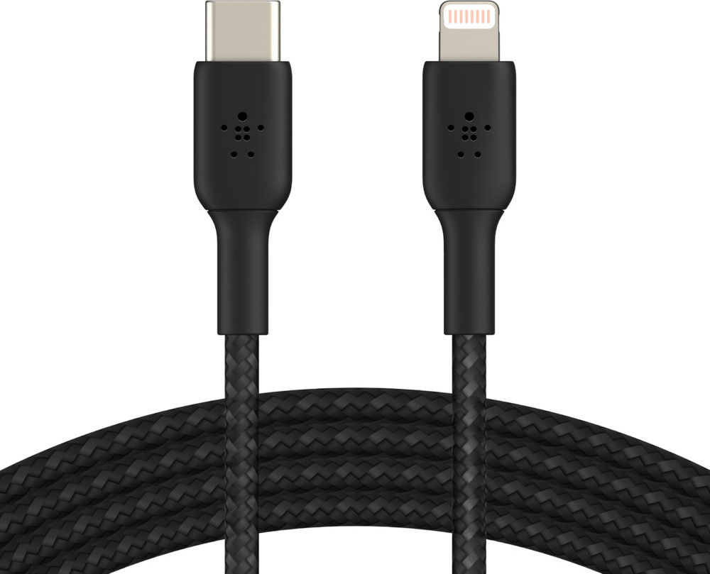 BELKIN kabel oplétaný USB-C - Lightning, 1m, černý