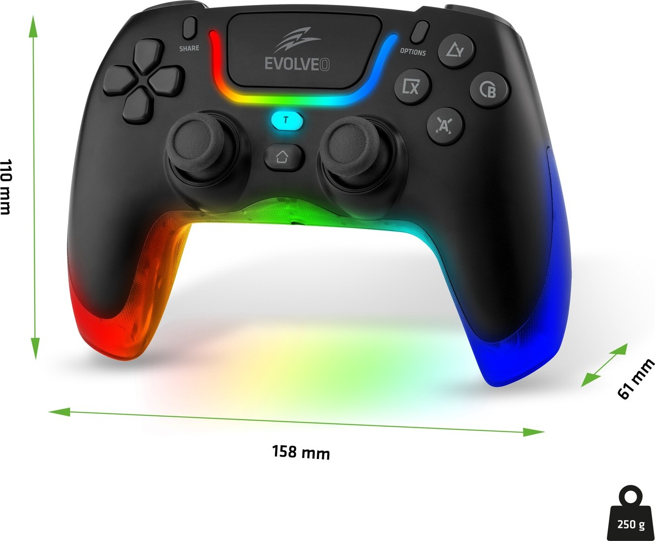 EVOLVEO Ptero2, bezdrátový & drátový gamepad pro PC, PS3/4/5, iOS, Android, Switch, černý