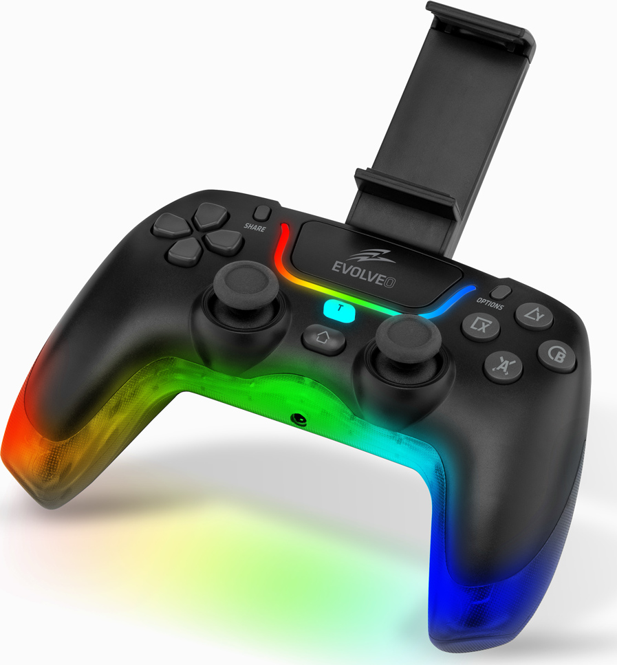 EVOLVEO Ptero2, bezdrátový & drátový gamepad pro PC, PS3/4/5, iOS, Android, Switch, černý