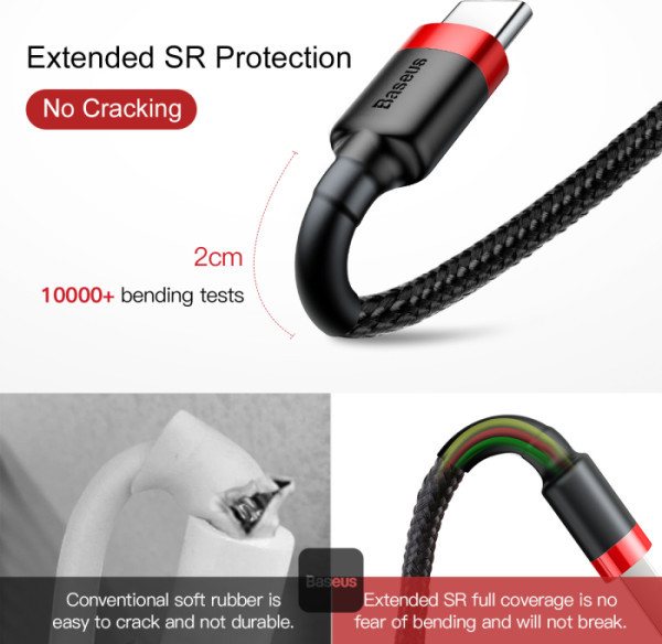 NoName Baseus datový kabel Cafule USB-C 2m 2A červeno-černý