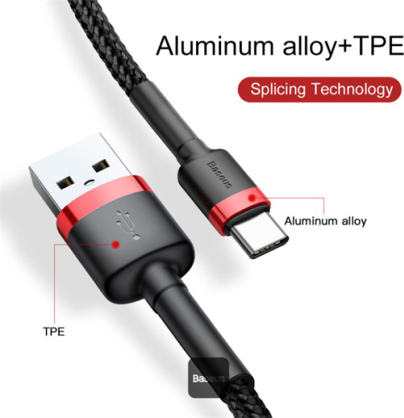 NoName Baseus datový kabel Cafule USB-C 2m 2A červeno-černý