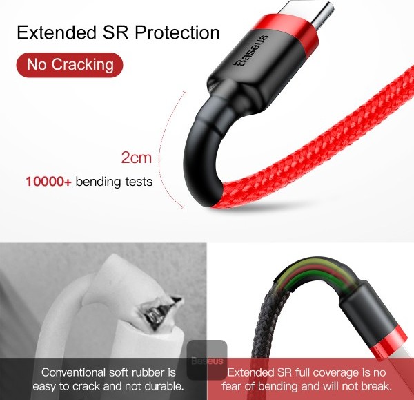 NoName Baseus datový kabel Cafule USB-C 2m 2A červený