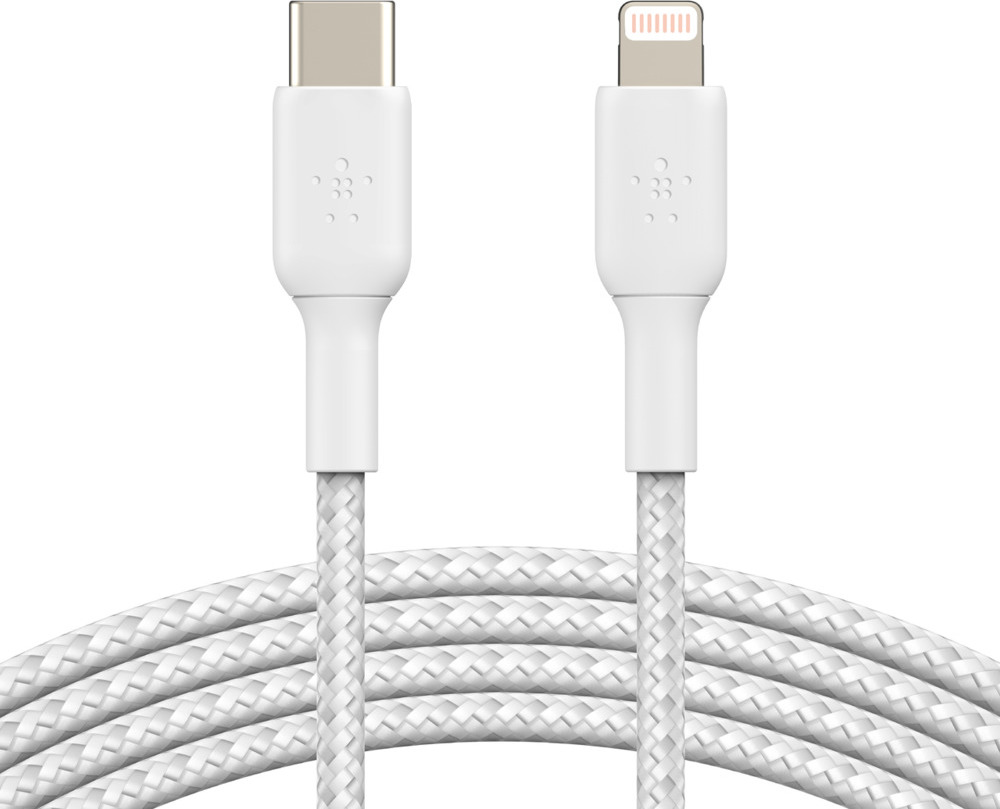 BELKIN kabel oplétaný USB-C - Lightning, 1m, bílý