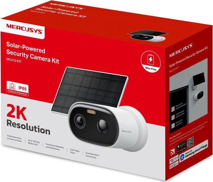MERCUSYS MC410 KIT venkovní kamera, solární panel (2MP, 2K HD, 1296p, IR 10m, WiFi, micro SD card, IP65)