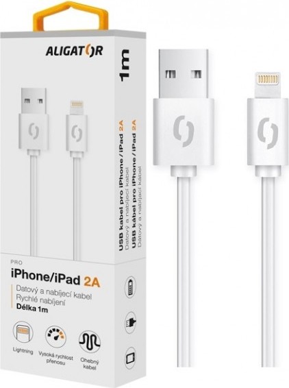 ALIGATOR Datový kabel 2A, Lightning bílý