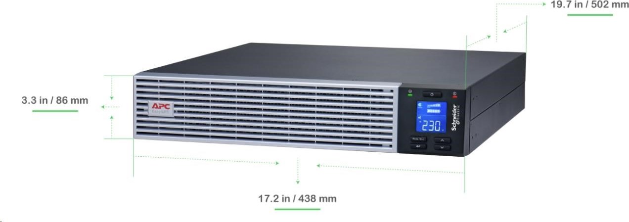 APC Easy UPS On-Line, 2000VA/1800W Li-ion Rack/Tower 2U, 230V, 6 IEC C13 outlets, Intelligent Card Slot, W/ rail kit