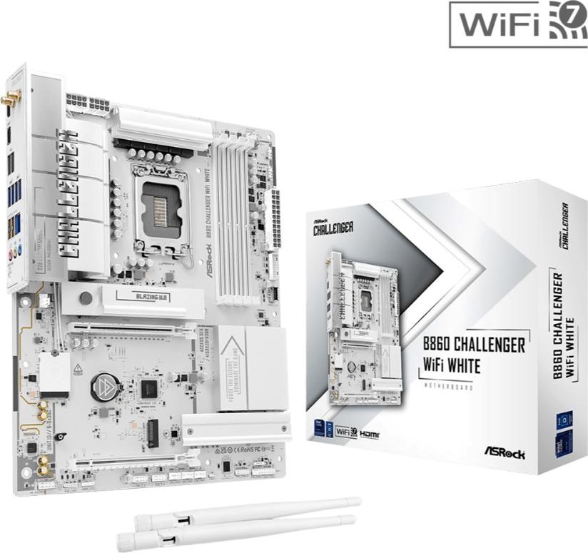 ASRock MB Sc LGA1851 B860 Challenger WiFi WHITE, Intel B860, 4xDDR5, 1xHDMI, WiFi, ATX