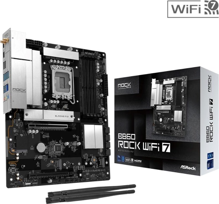 ASRock MB Sc LGA1851 B860 Rock WiFi 7, Intel B860, 4xDDR5, 1xHDMI, WiFi, ATX
