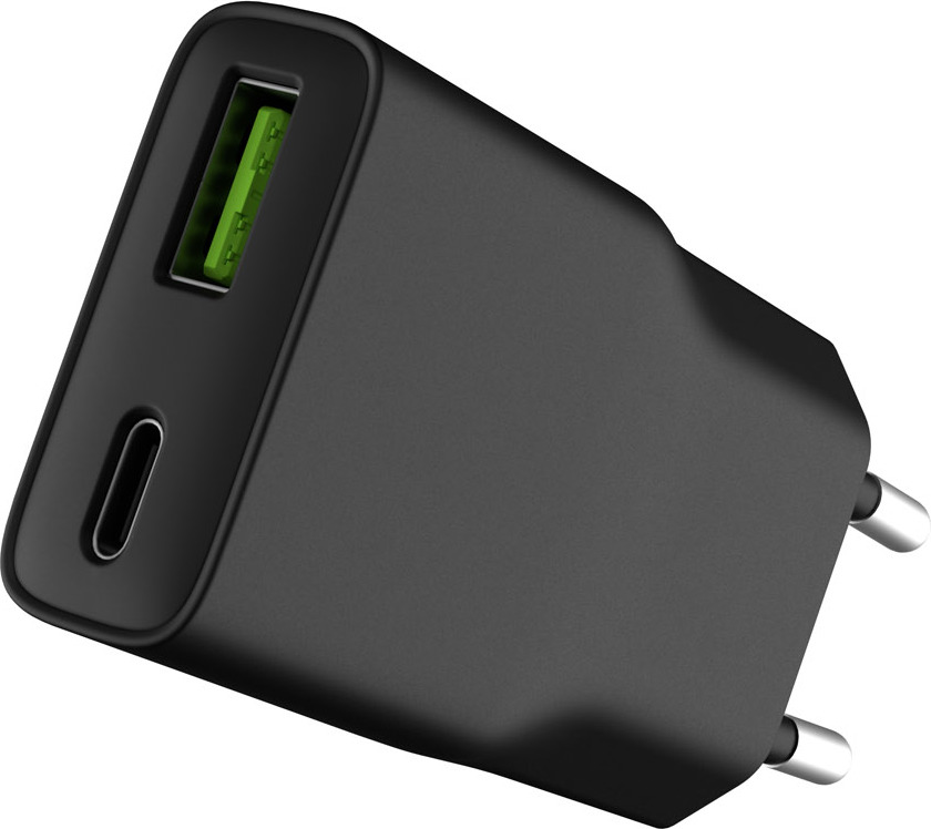 Univerzální USB nabíječka Natec RIBERA GaN SLIM, 20 W, 1X USB-A + 1X USB-C, Černá