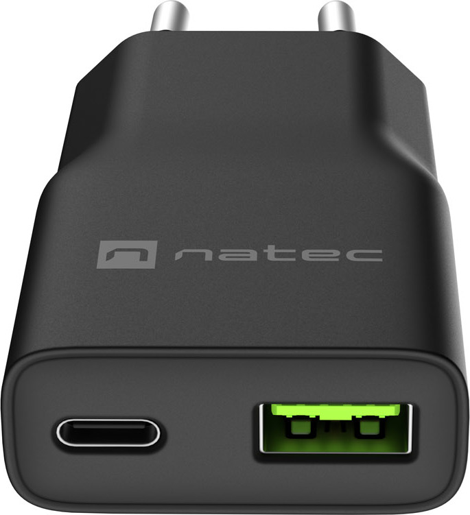 Univerzální USB nabíječka Natec RIBERA GaN SLIM, 20 W, 1X USB-A + 1X USB-C, Černá
