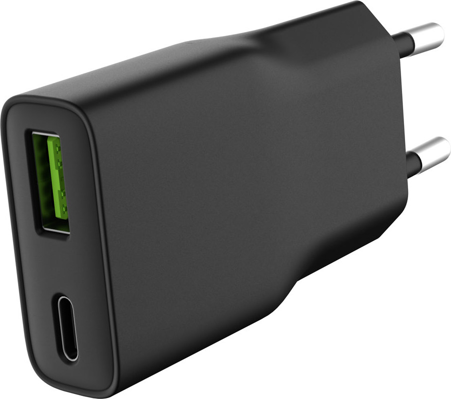 Univerzální USB nabíječka Natec RIBERA GaN SLIM, 20 W, 1X USB-A + 1X USB-C, Černá