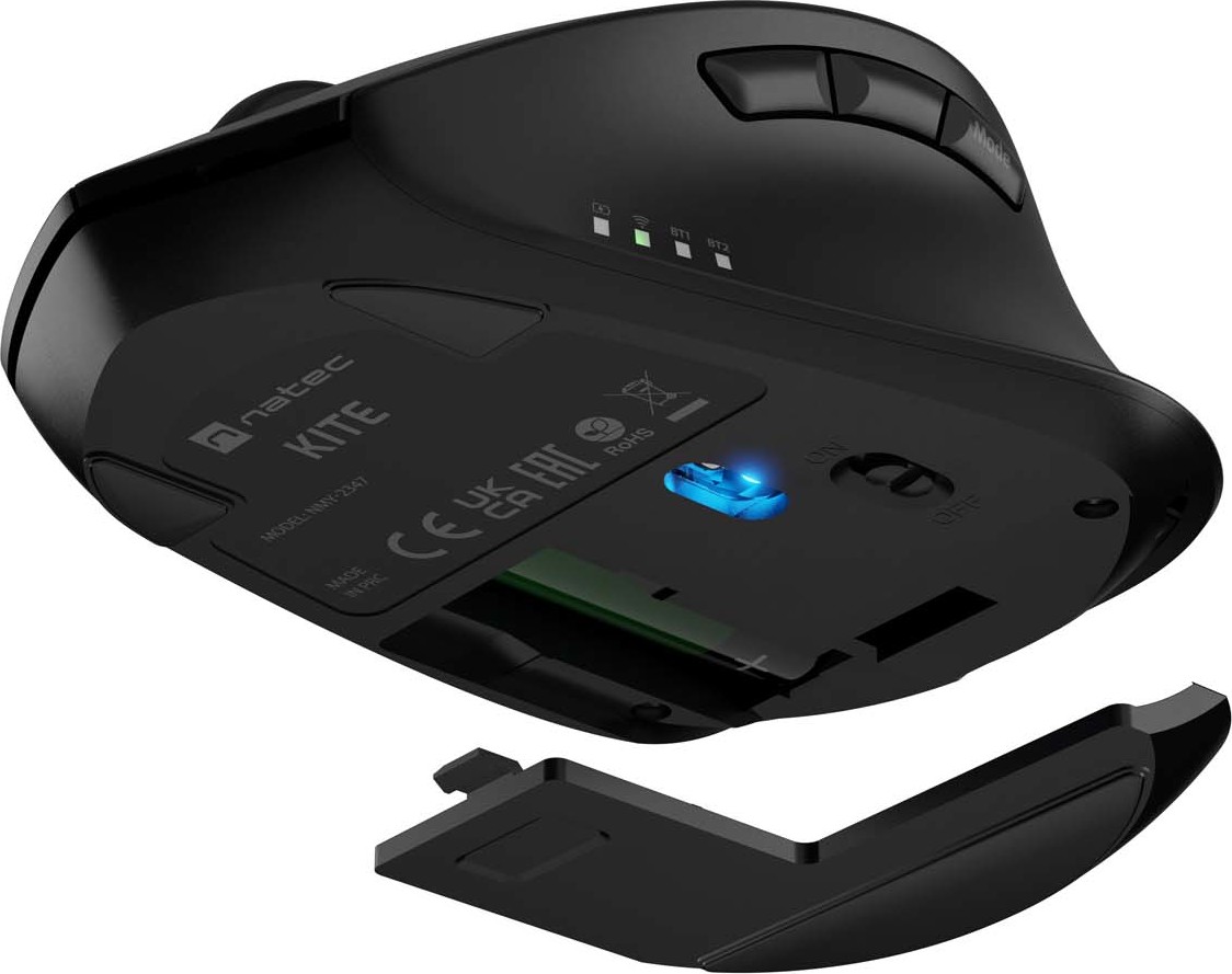 Myš bezdrátová Natec KITE/Kancelářská/Blue Sense/Pro praváky/4 000 DPI/USB+BT/Černá