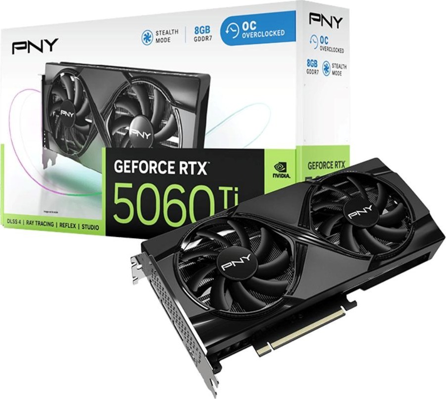 PNY VGA Nvidia GeForce RTX 5060 Ti 8GB Dual Fan OC, RTX 5060 Ti OC, 8GB GDDR7, 3xDP, 1xHDMI