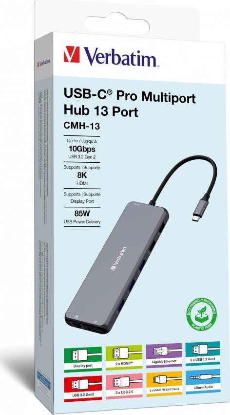 VERBATIM Hub USB-C Pro Multiport 13 Port, 6x USB-A, 2x USB-C, 2x HDMI, DP, RJ45, 3.5mm Jack audio, šedá