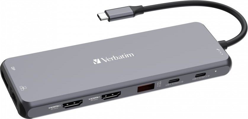 VERBATIM Hub USB-C Pro Multiport 13 Port, 6x USB-A, 2x USB-C, 2x HDMI, DP, RJ45, 3.5mm Jack audio, šedá