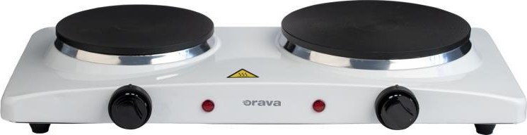 Orava VP-91 W elektrický vařič, 1500 W, regulace teploty, 2 plotýnky, manuální ovládání, průměr 185 a 155 mm, bílá