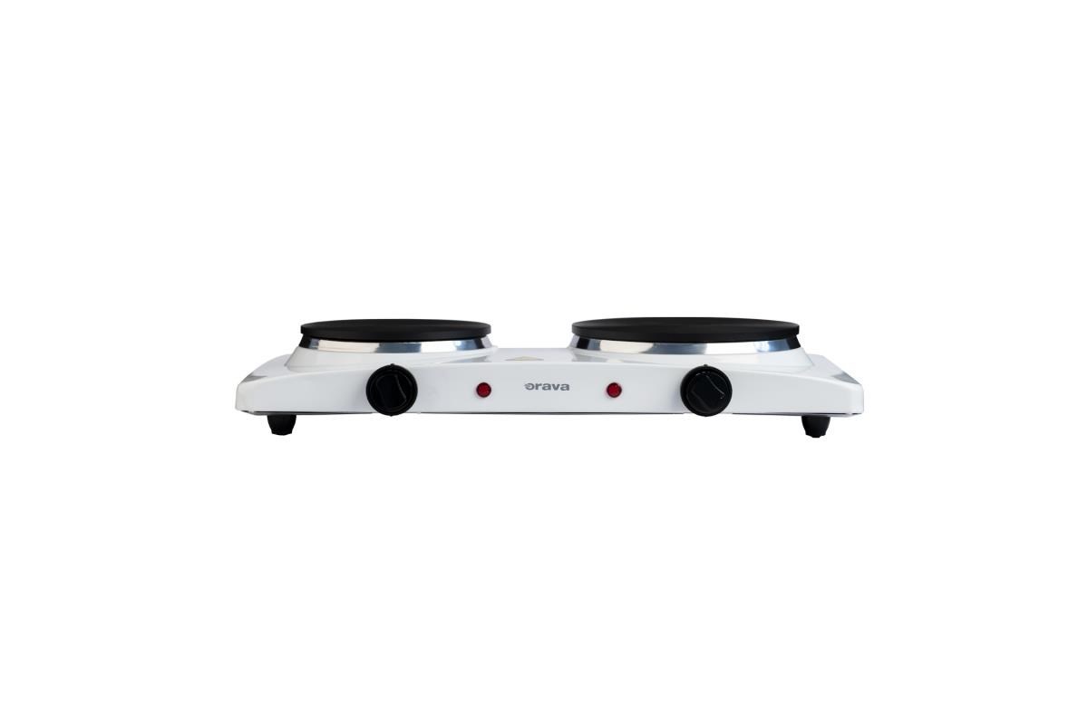 Orava VP-91 W elektrický vařič, 1500 W, regulace teploty, 2 plotýnky, manuální ovládání, průměr 185 a 155 mm, bílá
