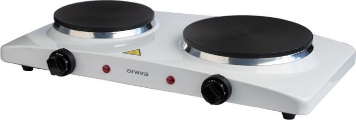 Orava VP-91 W elektrický vařič, 1500 W, regulace teploty, 2 plotýnky, manuální ovládání, průměr 185 a 155 mm, bílá