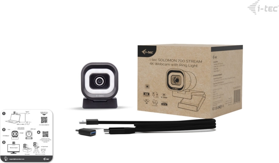 i-tec SOLOMON 700 STREAM 4K Webcam s LED osvětlením