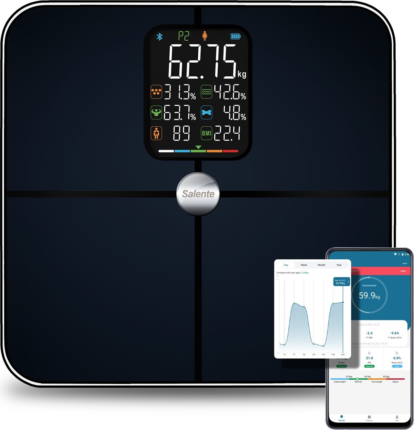 Evolveo Salente BodyFit, chytrá osobní diagnostická fitness váha, Bluetooth, černá
