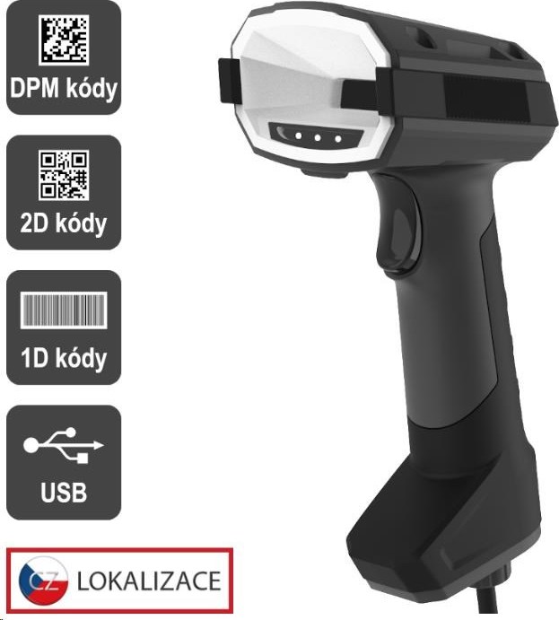 Virtuos CCD 2D DPM průmyslová čtečka HT-880DPM, USB, tmavě šedá